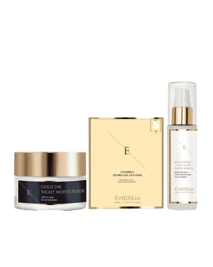 Anti-rynka Nattfuktighetskräm 24k Guld 50ml + Hyaluronsyra & Kollagen Serum - 60ml + Vitamin C Hydrogel Ögonplåster x 5