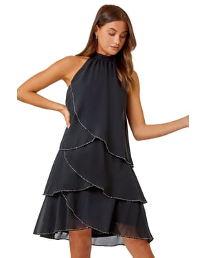Sequin Trim Halterneck Dress