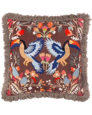 Wylder Mirrored Toucan Embroidered Polyester Filled Cushion