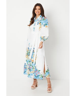 Floral Western Belted Midi Shirt Dress