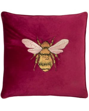 Paoletti Hortus Embroidered Bee Piped Velvet Cushion Cover