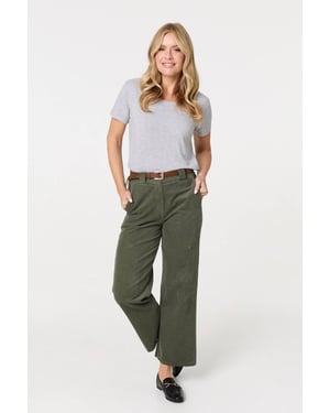 Green Faux Leather Belt Corduroy Trousers