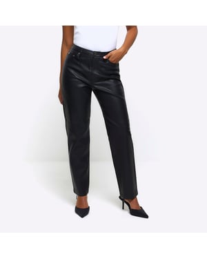 River Island Womens Straight Trousers Petite Black Faux Leather