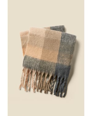 Blue Check Scarf With Tassels