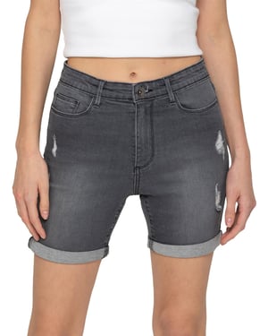 Enzo | Womens Ripped Denim Shorts - Grey