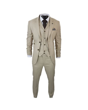 Heren 3-delige crèmekleurige Prince of Wales check pak