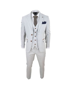 Mens Grey Stone 3 Piece Tweed Check Suit