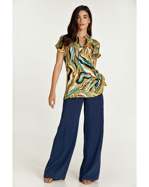 Turquoise Swirl Print Mouwloze Top
