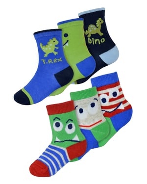 6 Pack Baby Boys Monsters Dinosaur Design Pattern Socks | Sock Snob | Funny Cotton Toddler Socks - Dinosaur