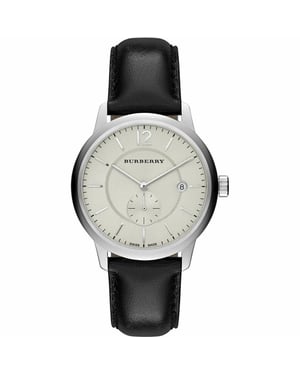 Burberry BU10000 Classic Round Beige Dial Black Leather Men's Watch