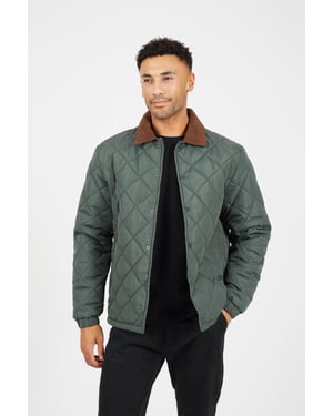 Khaki Quilted Coach Jacket With Cord Collar
