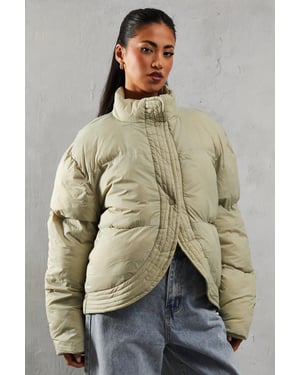 Ribbed Placket Puffer Coat