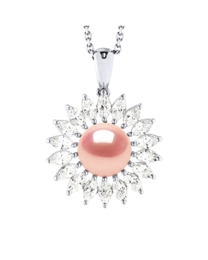 SUN Halsband Sötvattenspärlsmycken 8-9mm Rose 925