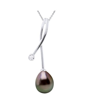 Halsketting Sieraden Diamanten 0,02 Ct Wit Goud - Tahiti Parel Peer 8-9 mm