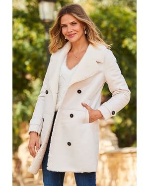 Ecru Luxe Faux Shearling Double Breasted Coat