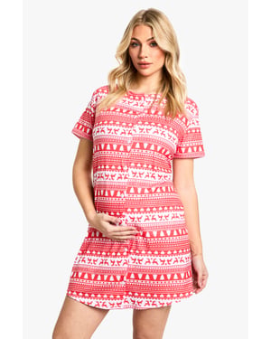 Maternity Christmas Fairaisle Print 2 Pack Peached Button Down Nightie