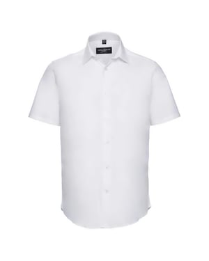 Russell Collection Heren Easy-Care Fitted Overhemd met korte mouwen (Wit)
