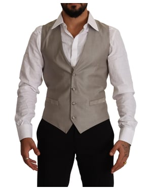 Dolce & Gabbana Heren Beige Wol Enkelvoudig Geknoopt Vest