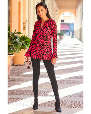 Hot Pink Leopard Print Gold Bar Detail Tunic
