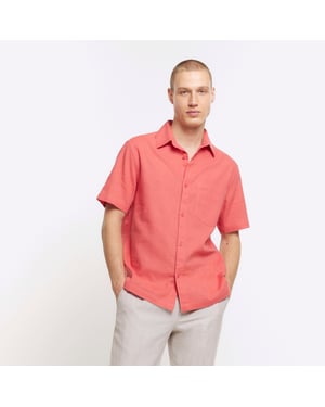 River Island Mens Shirt Coral Regular Fit Linen Blend