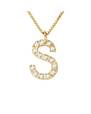 Ketting Diamonds 0.07 Cts alfabet letter "S" Geel Goud 18 Karaat