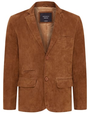 Mens Tan Slim Goat Suede Italian Blazer Jacket-Somero