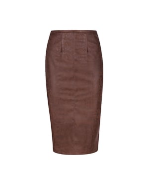 Hoge taille kunstleer kokerrok chocolade