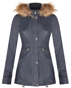 Womens Warm Leather Hooded Parka Jacket-Northwich