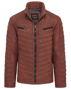 Mens Tan Brown Quilted Puffer Leather Bomber Jacket - Torpoint