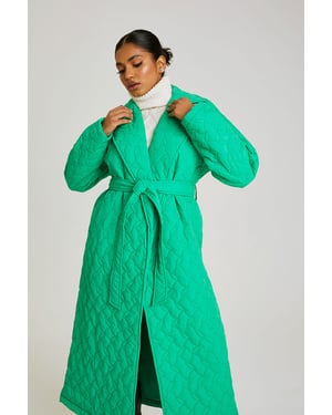 Green Longline Quilted Belted Jacket