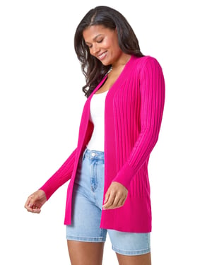 Longline Stretch Ribbed Cardigan