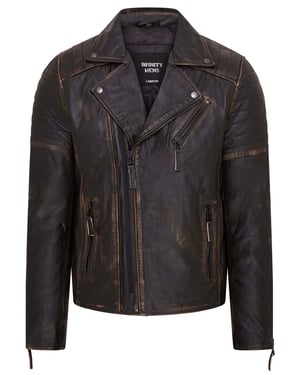 Heren Vintage Zwart Brando Double Cross Zip Leren Bikerjack - Fagernes