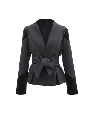 Blazer i bi-material och knutet bälte