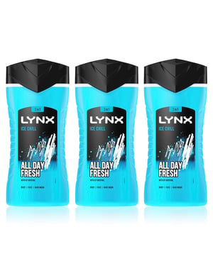 Lynx Ice Chill 12-H Refreshing Fragrance Shower Gel Body Wash for Men, 3x225ml