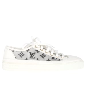 Louis Vuitton Monogram Mesh Accent Low-Top Sneakers in White Leather