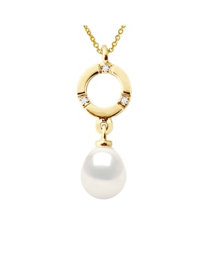 DIADEMA - Pendant - Yellow Gold and Real Freshwater Pearls - White
