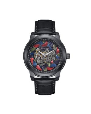 Heritor automatisch Emmanuel semi-skelet lederen bandhorloge
