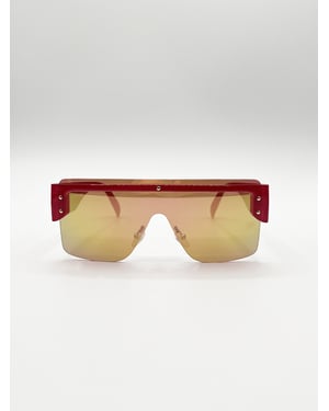 Oversized Flat Top Sunglasses with Mirrored Lens