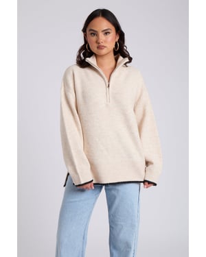 Urban Bliss Cream Contrast Half Zip Jumper