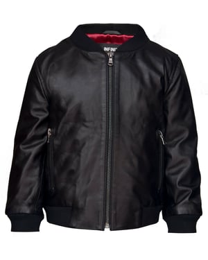 Zwart leren leren bomberjack voor kinderen, unisex varsity zwart (1-13 jaar)