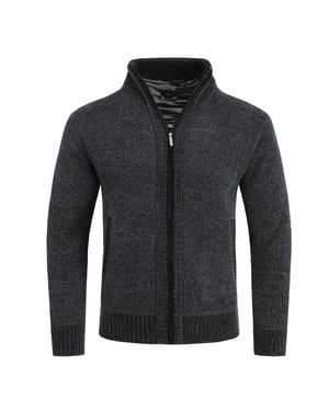 Herrkofta med dragkedja och uppstående krage, fodrad tjock stickad pullover Mörkgrå