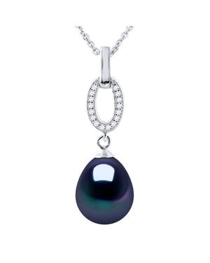SHUTTLE Necklace Freshwater Pearl Jewelry 9-10mm Black 925