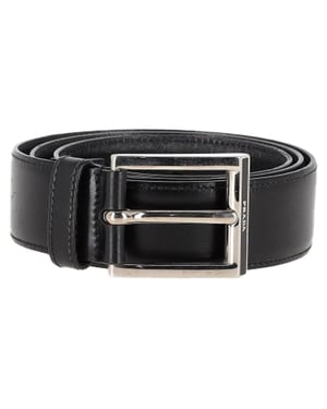 Prada Silver Buckle Belt i svart läder
