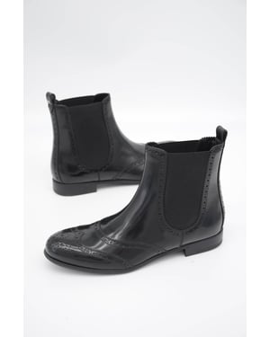 Dolce & Gabbana Vrouwen Zwart Leer Enkel Hoge Platte Laarzen Schoenen