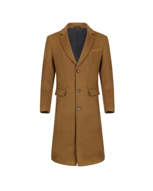Knälång vinterullrock för män Slim Fit Turn-Down Collar Businessrockar Khaki