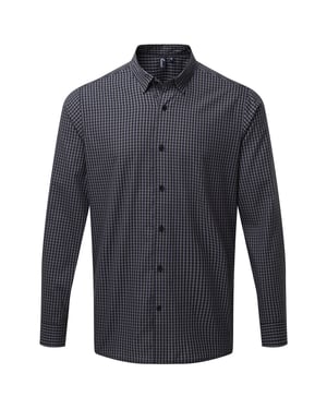 Premier Mens Maxton Checked Long-Sleeved Shirt (Steel/Black)