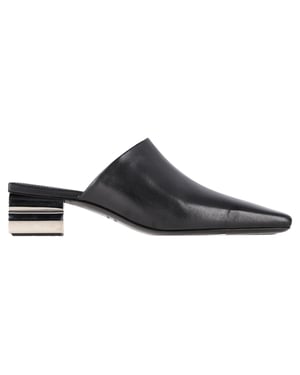 Balenciaga Typo Chrome Heel Mules in Black Leather