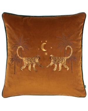Wylder Tropics Dusk Monkey Embroidered Piped Velvet Cushion Cover