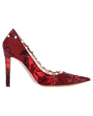 Aquazzura Pearl Embellished Pumps in Red Cotton