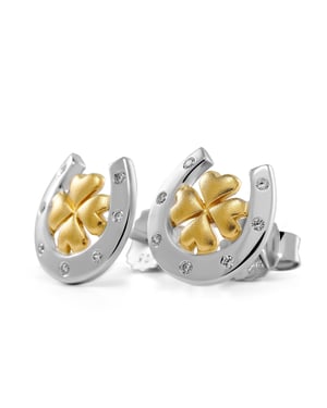 Orphelia 'Signature' Women's 925 Sterling Silver Stud Earrings - Silver/Gold ZO-7517